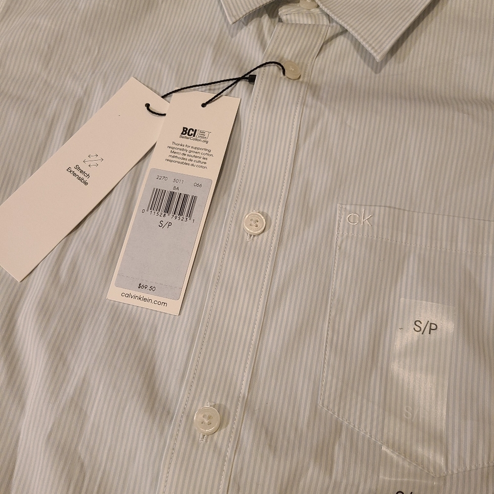 NWT Calvin Klein Blue Strip Button Up Shirt - Picture 5 of 10